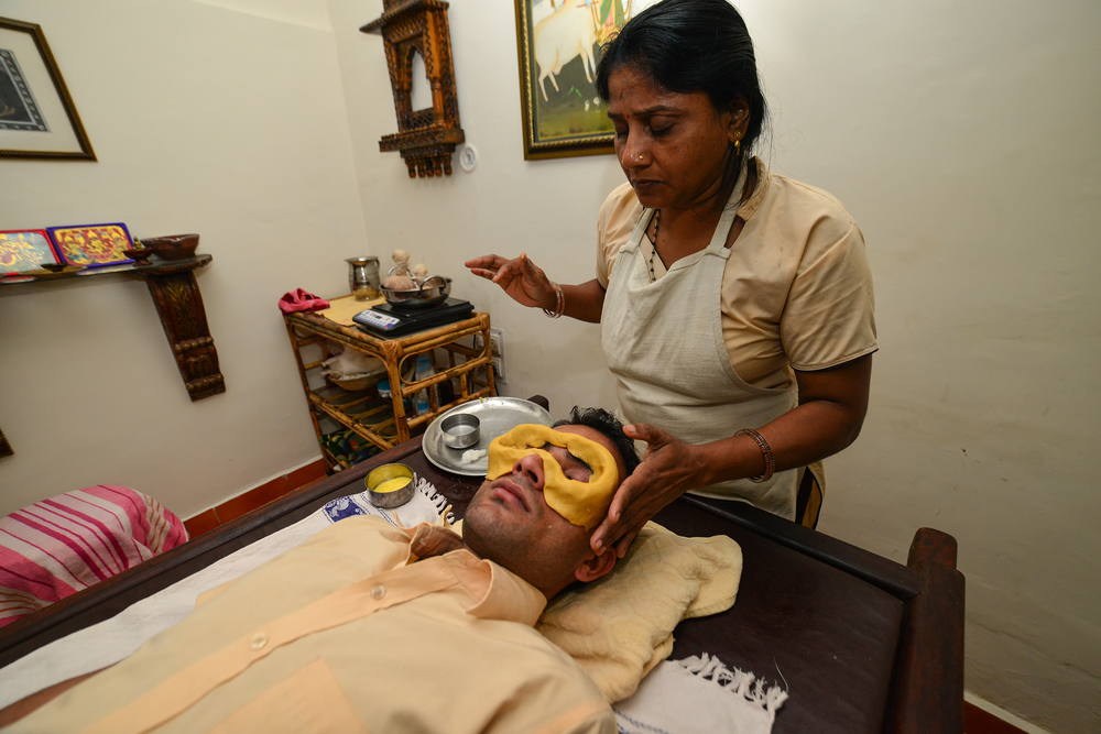 Panchakarma Therapist Performing Traditional Eye Treatment